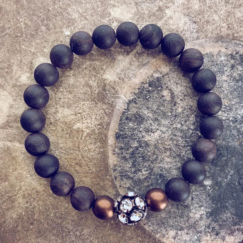 alignment // black sandalwood and crystal rhinestone sphere mala bead bracelet