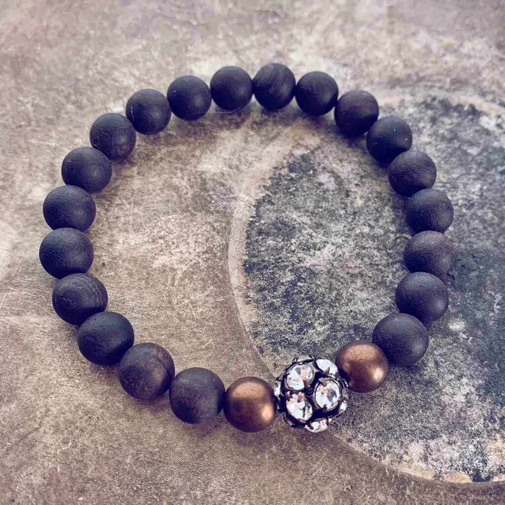 alignment // black sandalwood and crystal rhinestone sphere mala bead bracelet