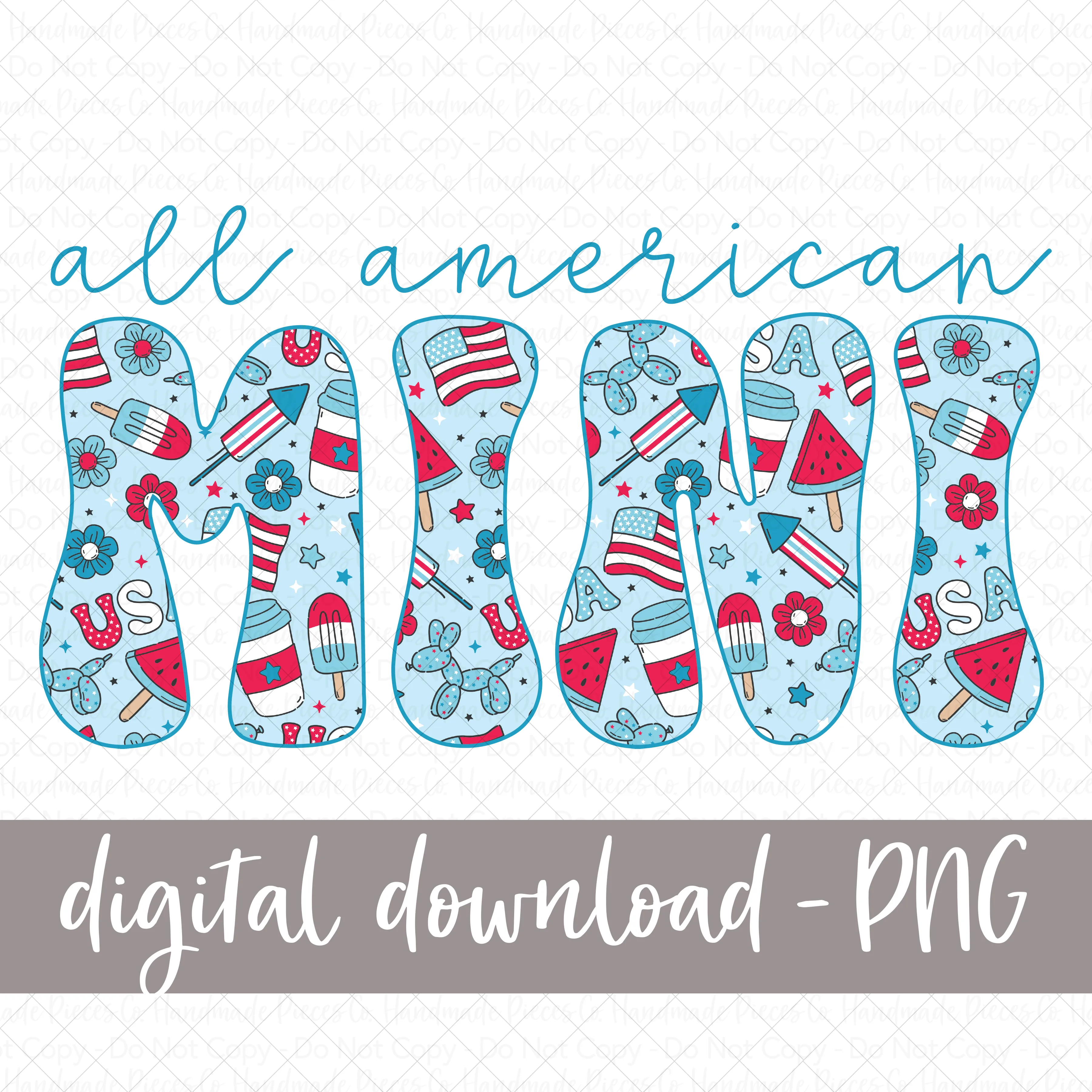 All American Mini, Blue Patriotic PNG - Digital Download