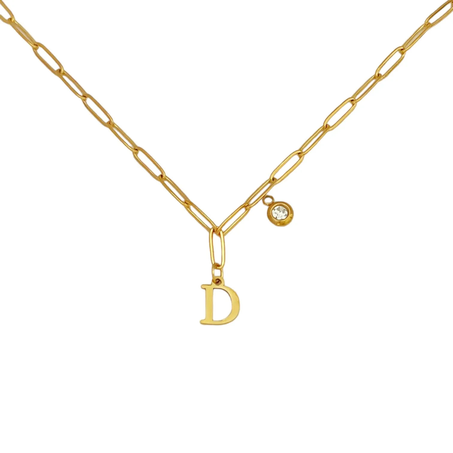 Alphabet Birthstone Paperclip Necklace Gold (A-G)