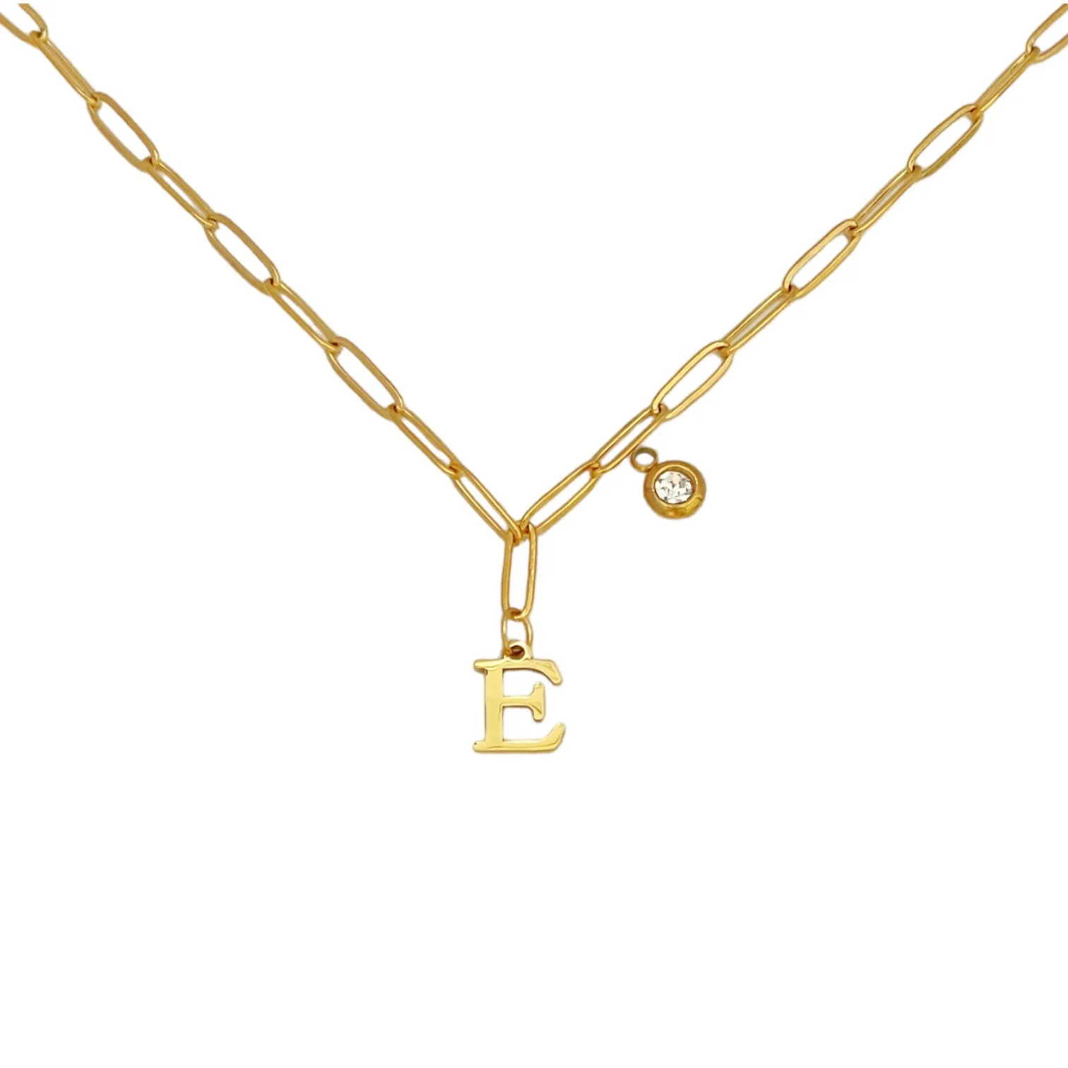 Alphabet Birthstone Paperclip Necklace Gold (A-G)