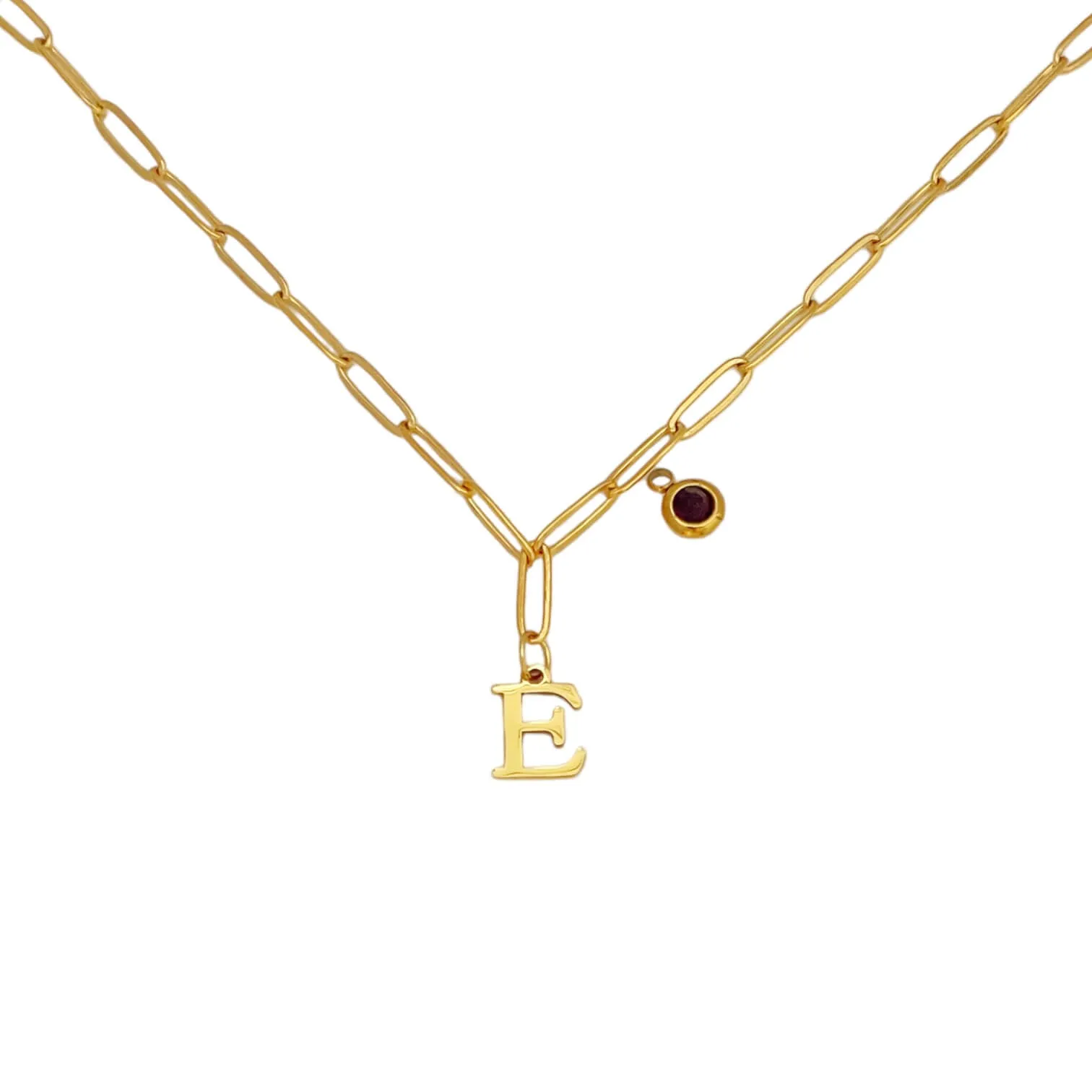 Alphabet Birthstone Paperclip Necklace Gold (A-G)