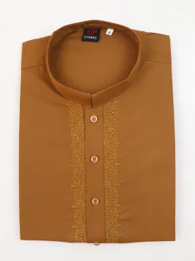 AM Men's Festive Embroidery Kurta Brown