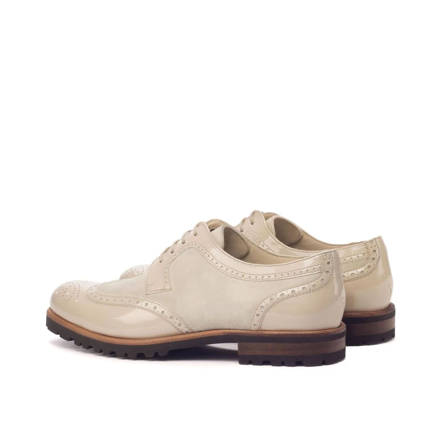 Ambrogio Bespoke Custom Women's Custom Made Shoes Beige Suede / Patent Leather Derby Oxfords (AMBW1027)