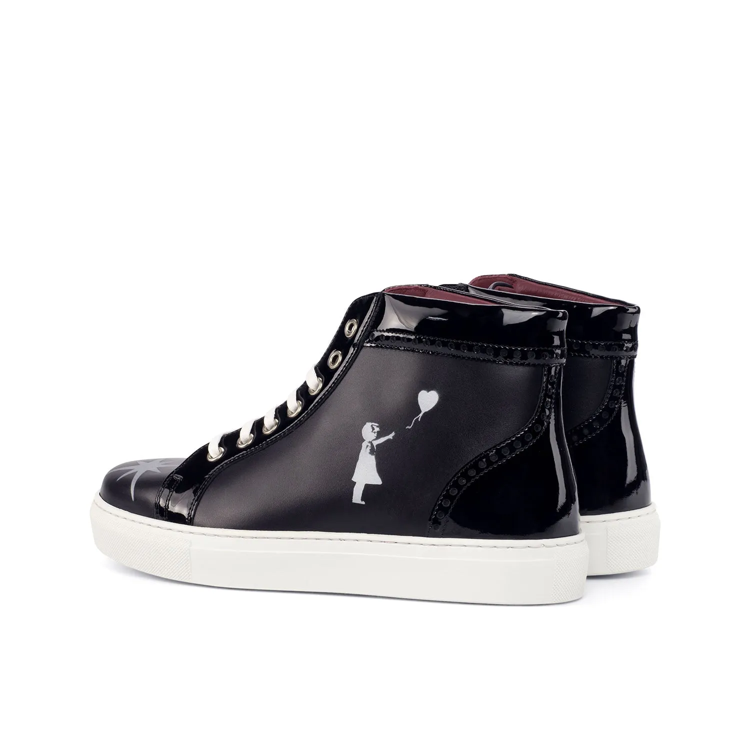 Ambrogio Bespoke Custom Women's Custom Made Shoes Black Patent / Calf-Skin Leather High-Top Sneakers (AMBW1073)