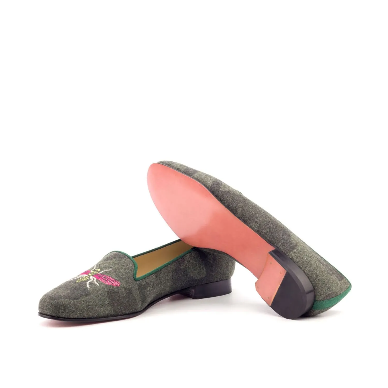 Ambrogio Bespoke Custom Women's Custom Made Shoes Green Grossgrain / Fabric Rose Loafers (AMBW1059)