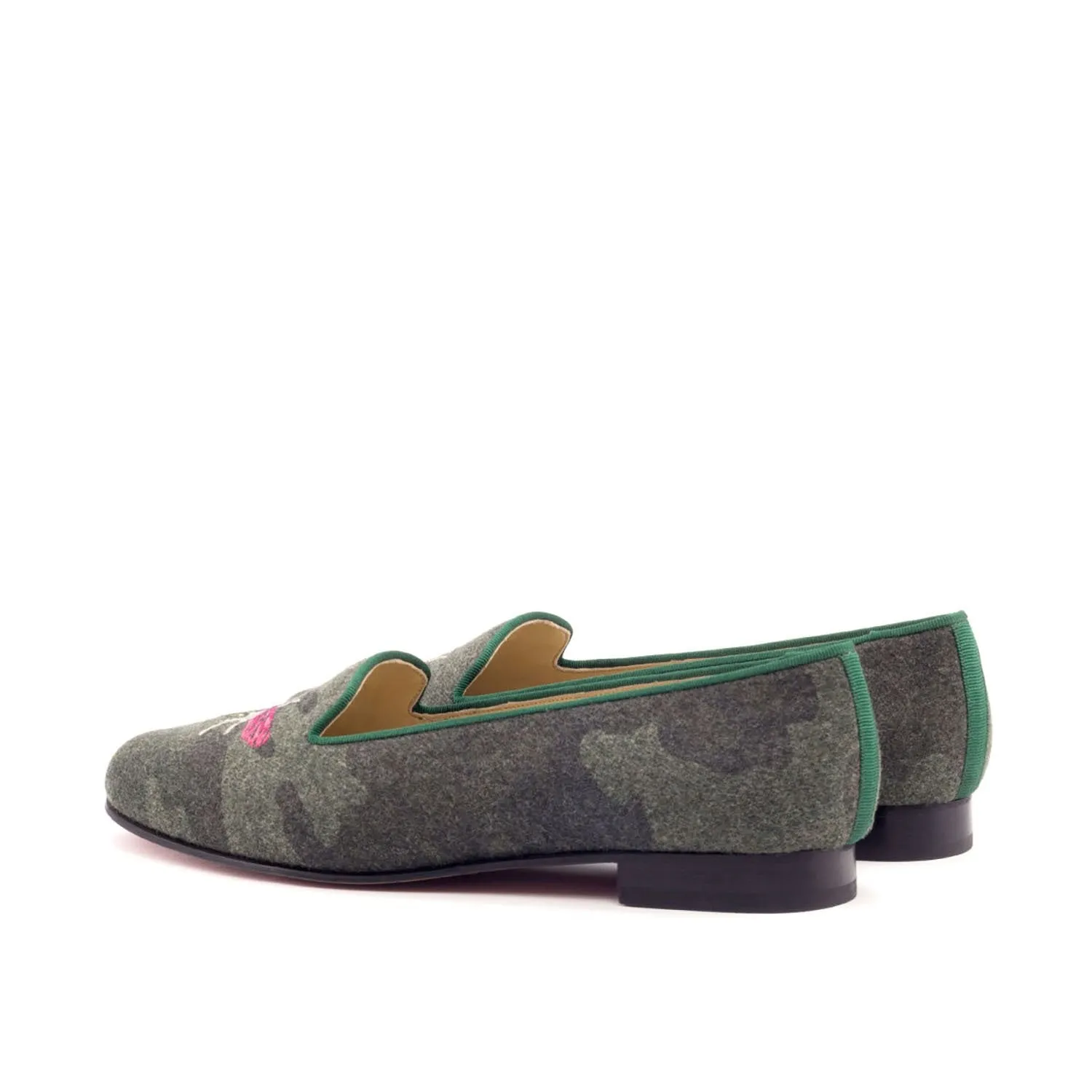 Ambrogio Bespoke Custom Women's Custom Made Shoes Green Grossgrain / Fabric Rose Loafers (AMBW1059)