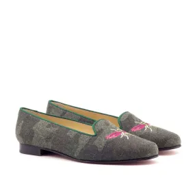 Ambrogio Bespoke Custom Women's Custom Made Shoes Green Grossgrain / Fabric Rose Loafers (AMBW1059)