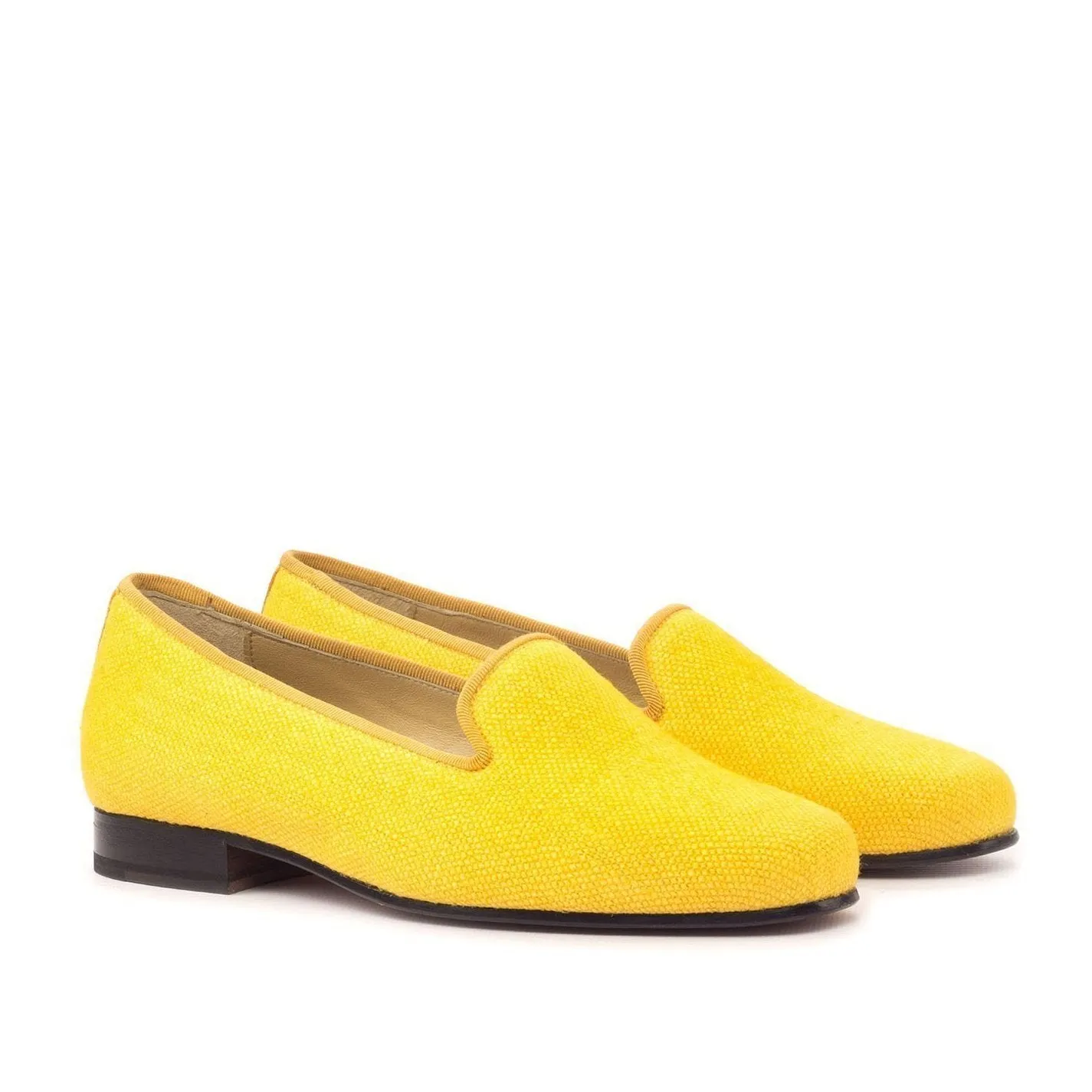 Ambrogio Bespoke Custom Women's Custom Made Shoes Mustard Grossgrain / Linen Rose Loafers (AMBW1063)