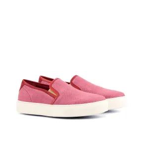 Ambrogio Bespoke Custom Women's Custom Made Shoes Plum & Red Linen / Suede Leather Slip-On Sneakers (AMBW1009)