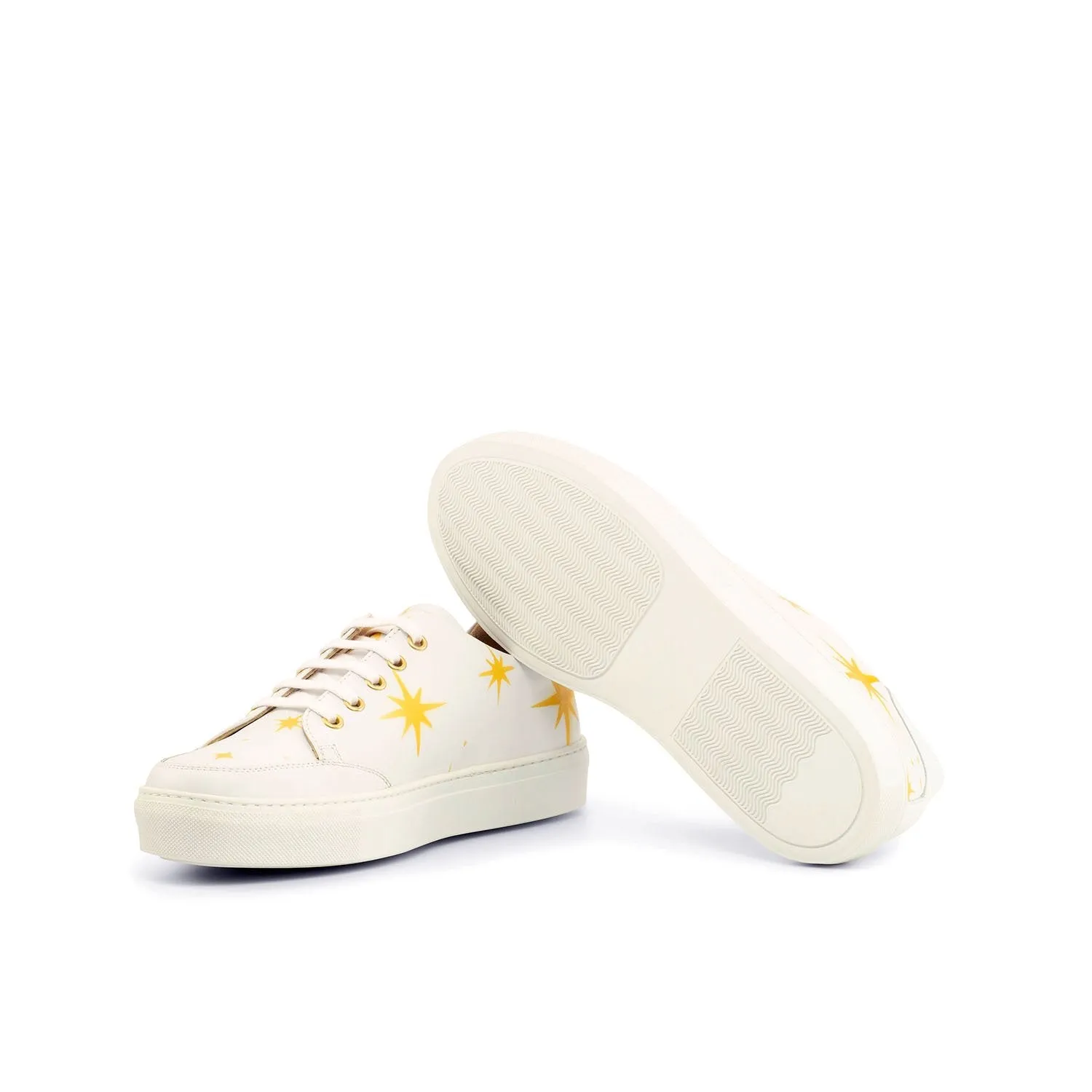 Ambrogio Bespoke Custom Women's Custom Made Shoes White Calf-Skin Leather Trainer Sneakers (AMBW1075)