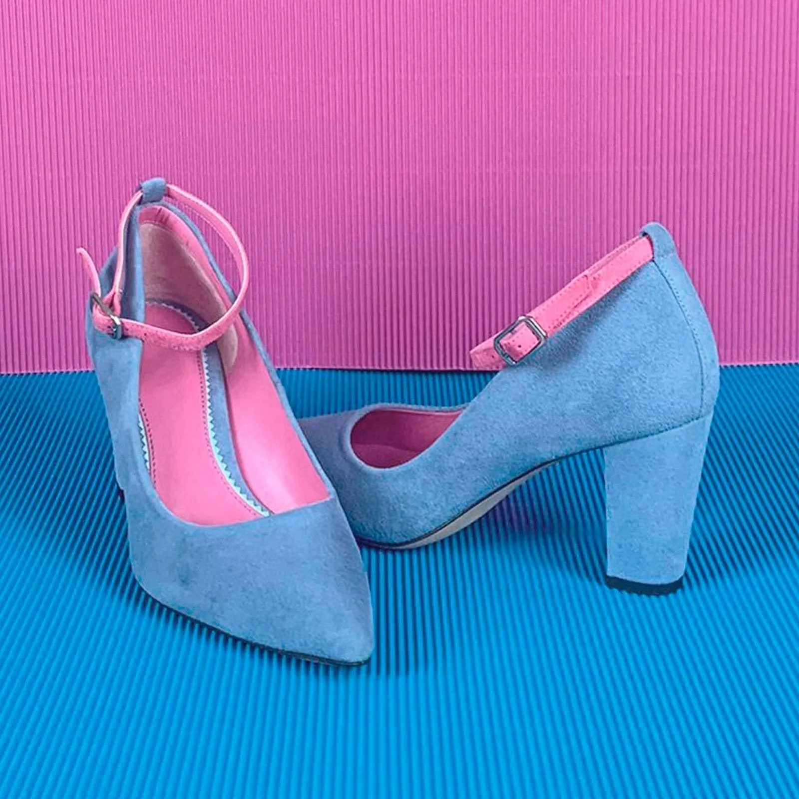 Ambrogio Bespoke Custom Women's Shoes Blue & Pink Italian Suede Leather Florence Pumps (AMBW1117)