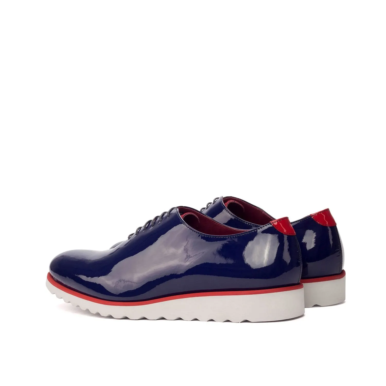 Ambrogio Bespoke Men's Handmade Custom Made Shoes Blue & Red Patent Leather Dress Oxfords (AMB1287)