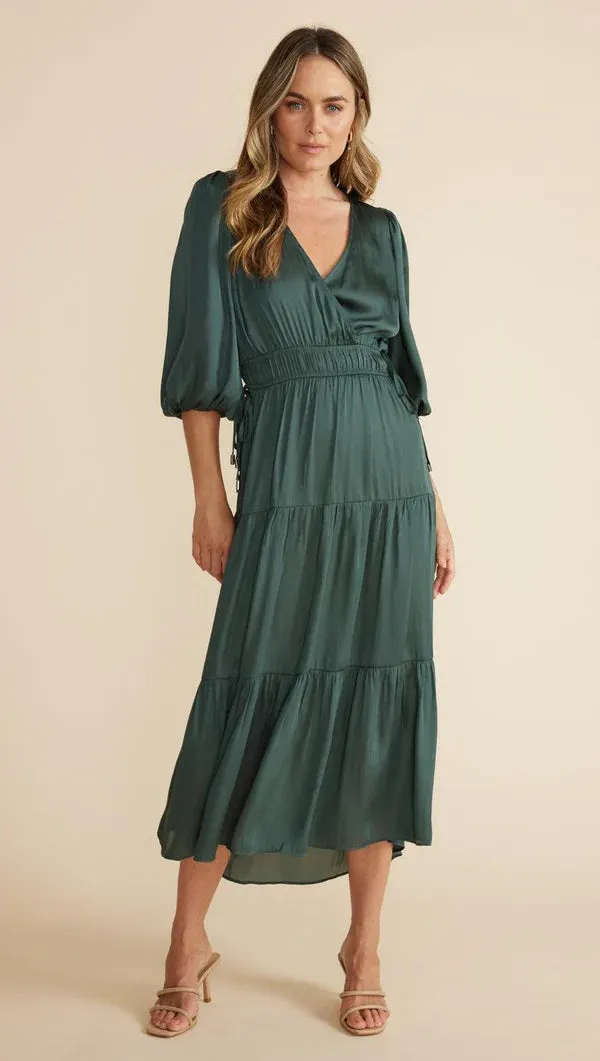 Anya Wrap Front Midi Dress | Emerald