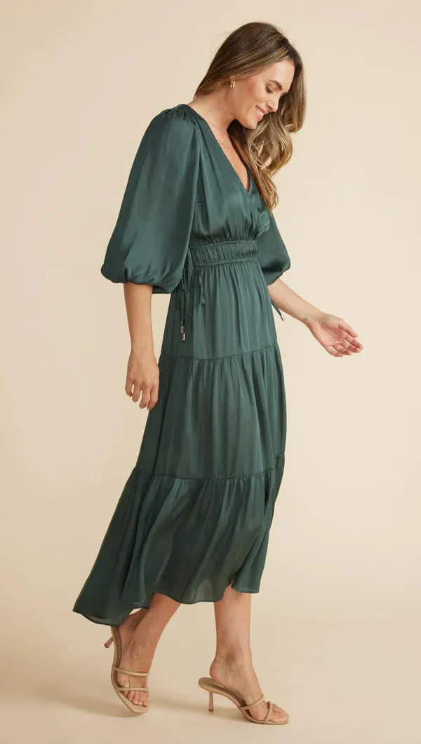 Anya Wrap Front Midi Dress | Emerald