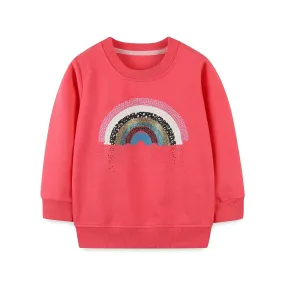 Applique Rainbow Embelised Sweat Shirt     (Pink)