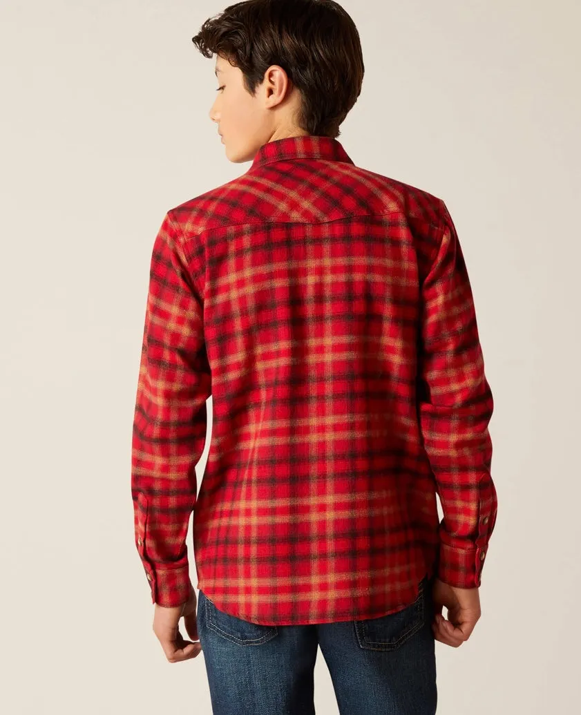 Ariat Boy's Heber Retro Cranberry Crimson Snap Shirt