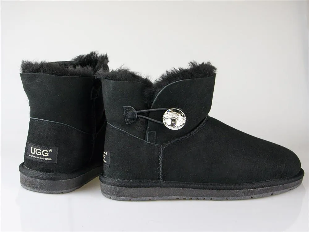 Australian Premium Double Face Sheepskin Mini Crystal Button Boots