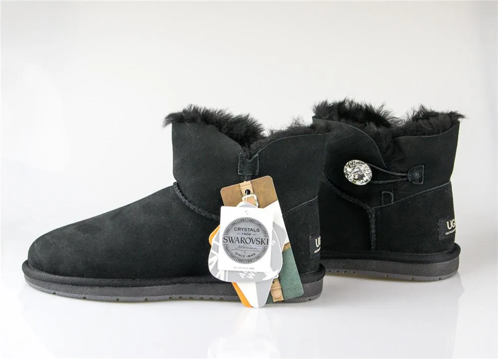 Australian Premium Double Face Sheepskin Mini Crystal Button Boots