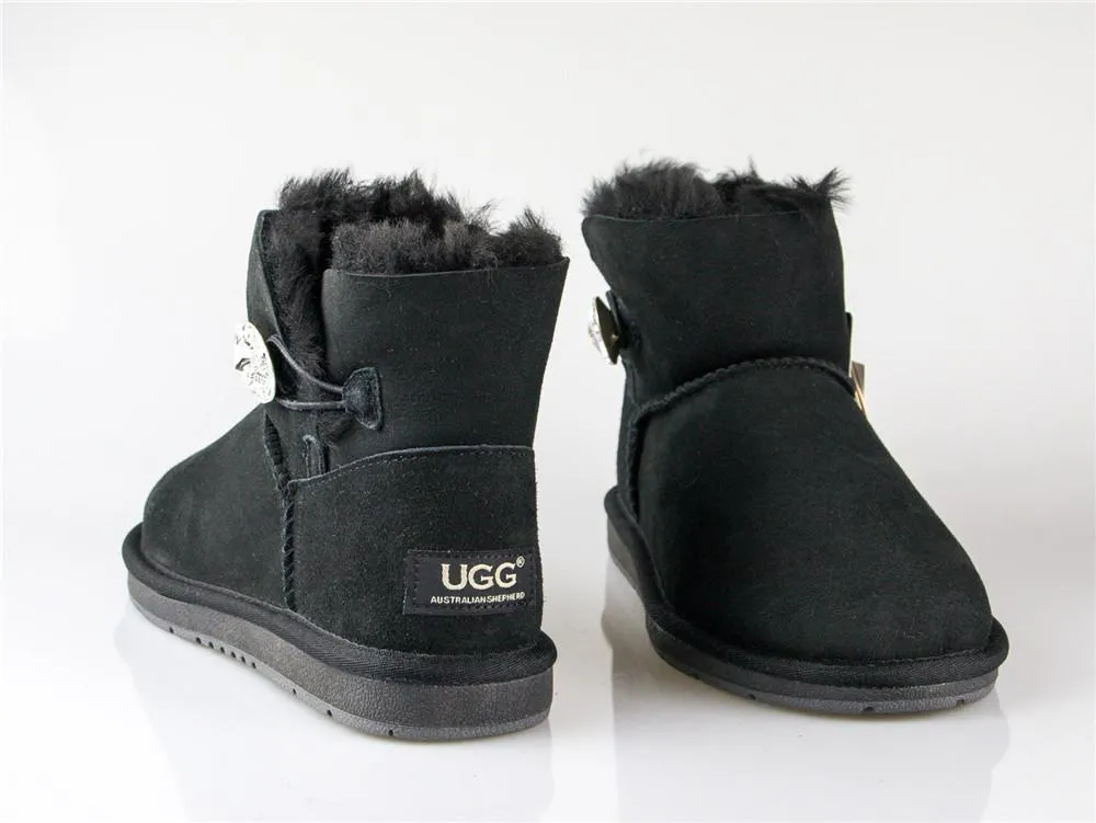 Australian Premium Double Face Sheepskin Mini Crystal Button Boots