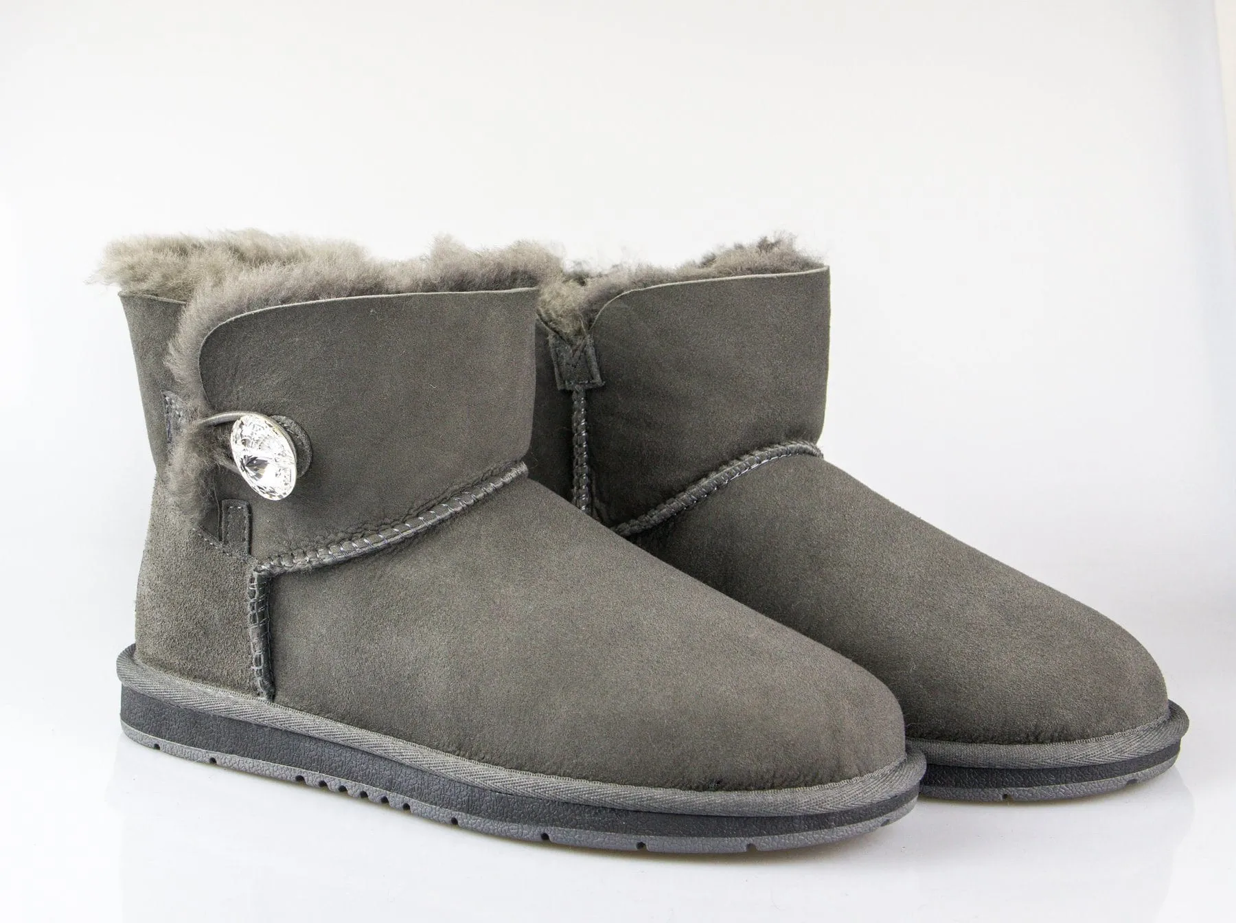 Australian Premium Double Face Sheepskin Mini Crystal Button Boots