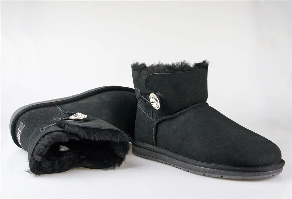 Australian Premium Double Face Sheepskin Mini Crystal Button Boots