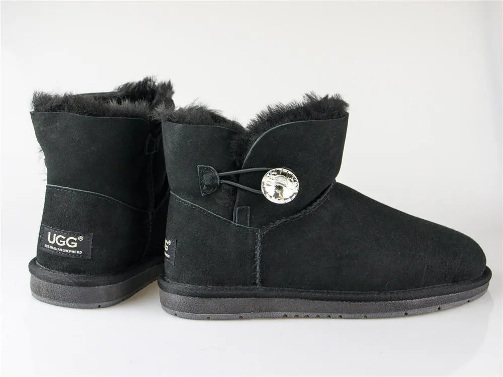 Australian Premium Double Face Sheepskin Mini Crystal Button Boots