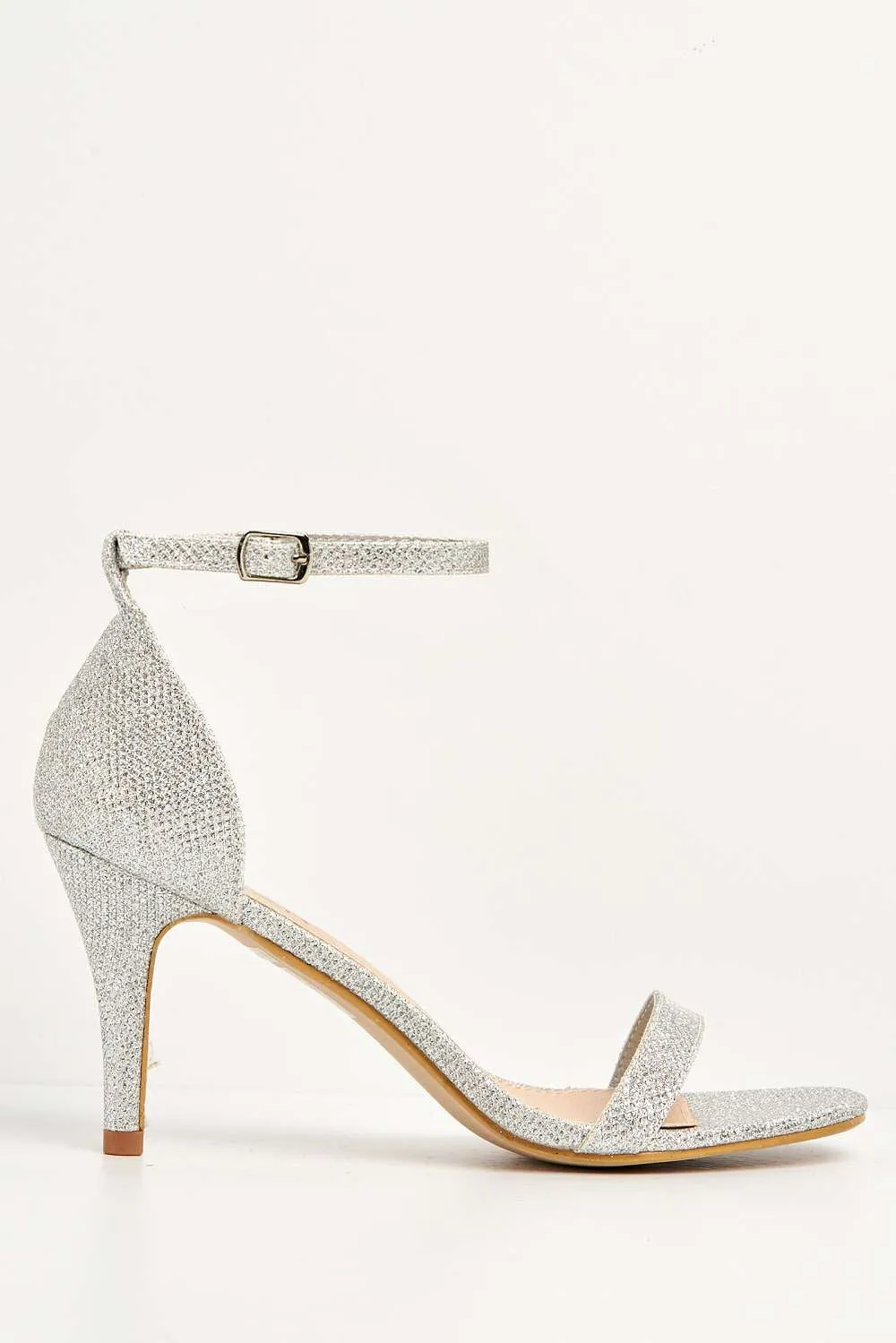 Ayda Barely There Mid Heel Stiletto Sandal in Silver Mesh