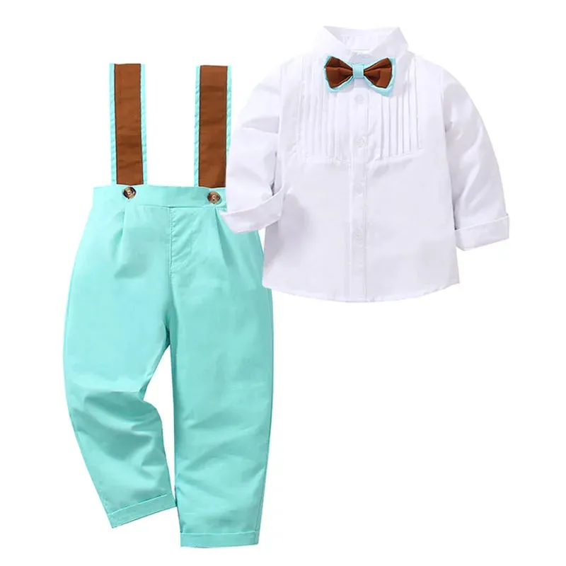 Baby Boy Pink Long Gentleman Suspenders Formal Outfit