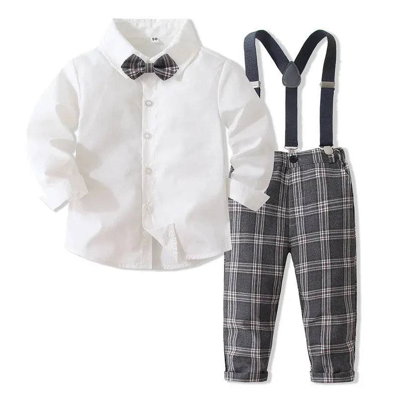 Baby Boy Pink Long Gentleman Suspenders Formal Outfit