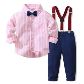 Baby Boy Pink Long Gentleman Suspenders Formal Outfit