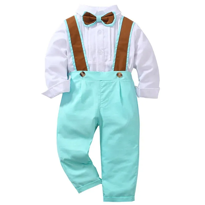 Baby Boy Pink Long Gentleman Suspenders Formal Outfit