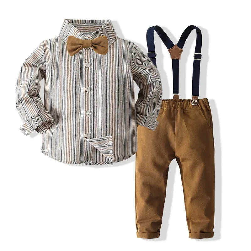 Baby Boy Pink Long Gentleman Suspenders Formal Outfit