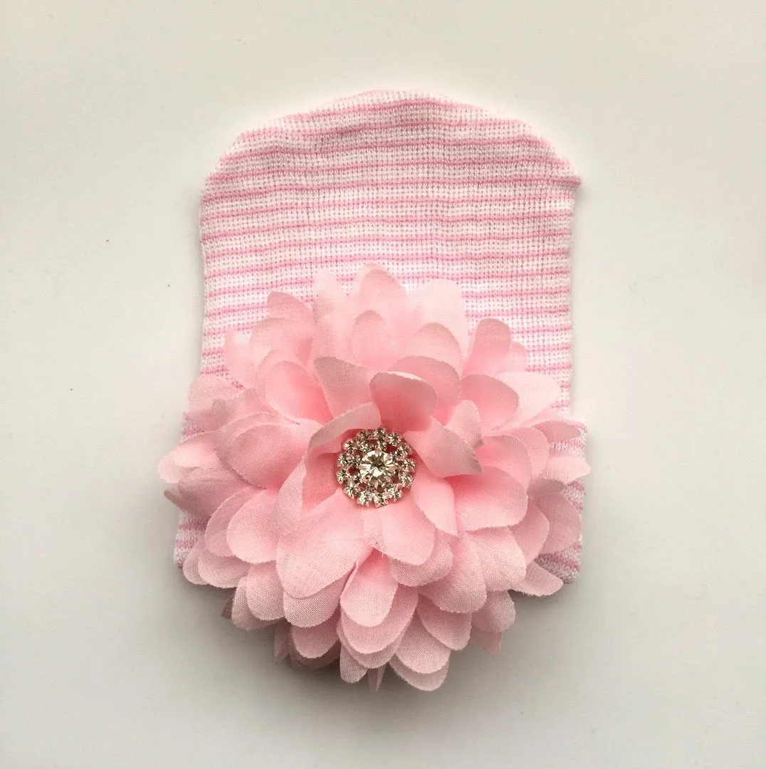 Baby Hospital Hat PINK, pick your color flower!