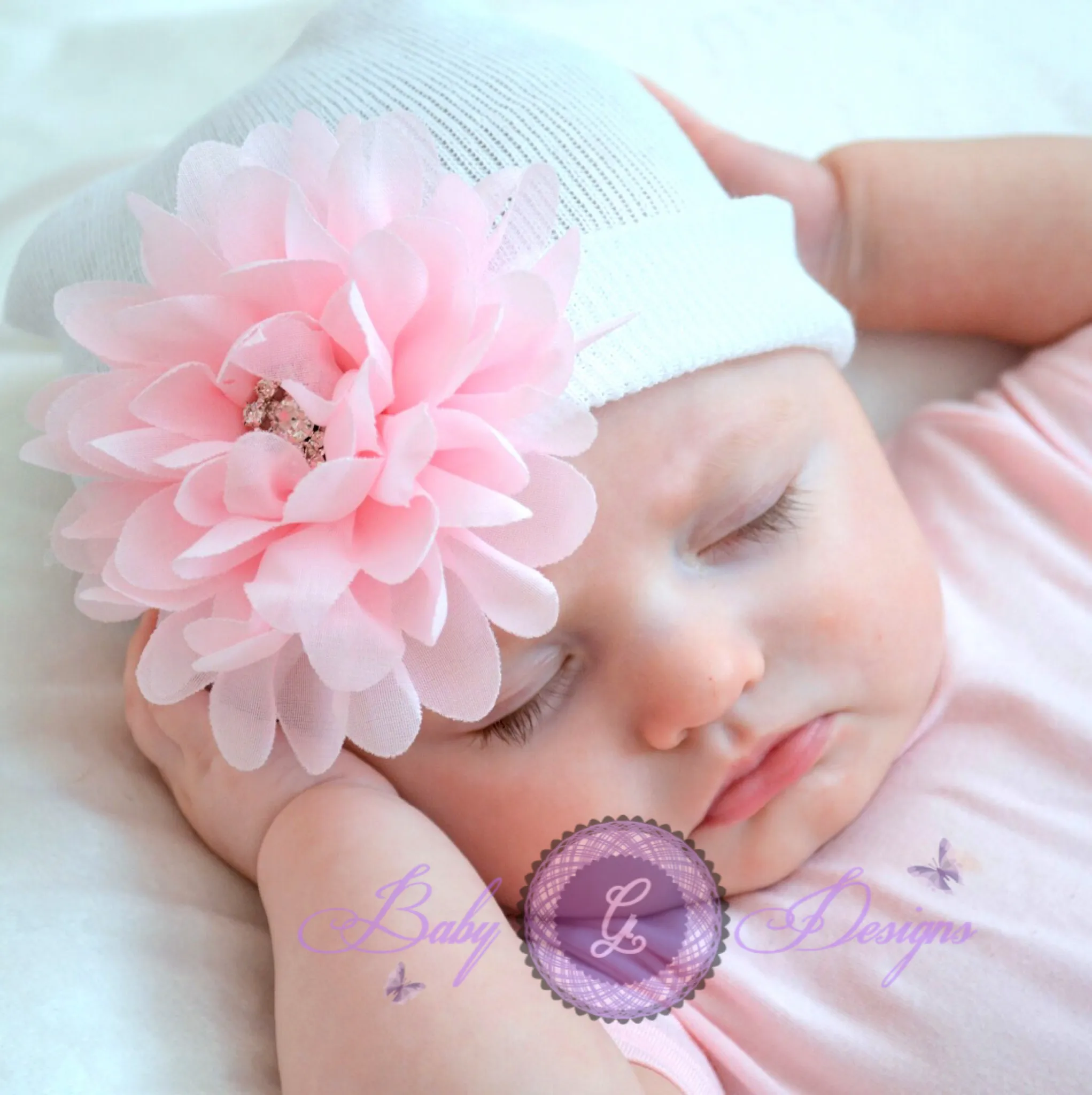 Baby Hospital Hat PINK, pick your color flower!