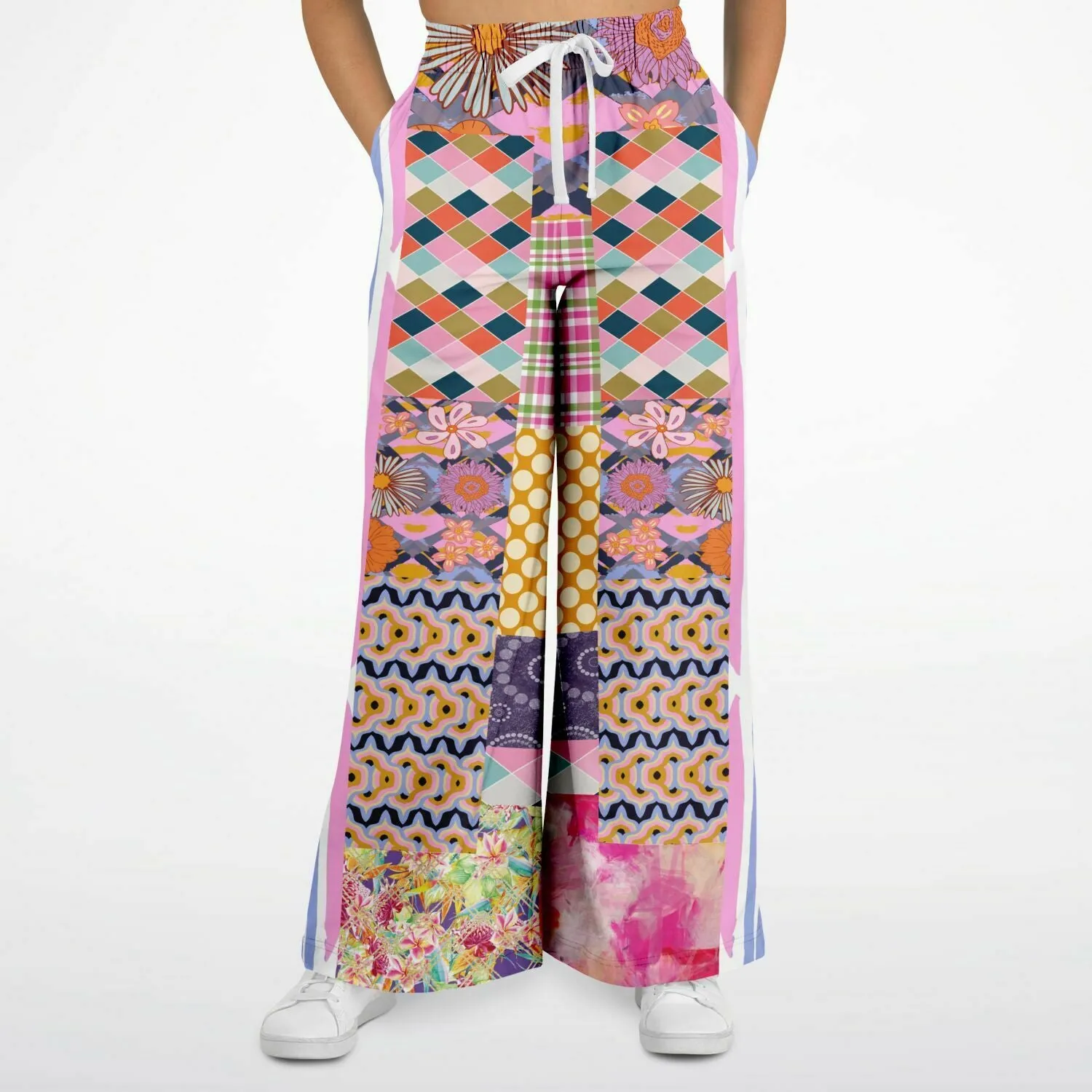 Bahama Mama Pink Floral Patchwork Eco-Poly Stretchy Phat Bellbottoms