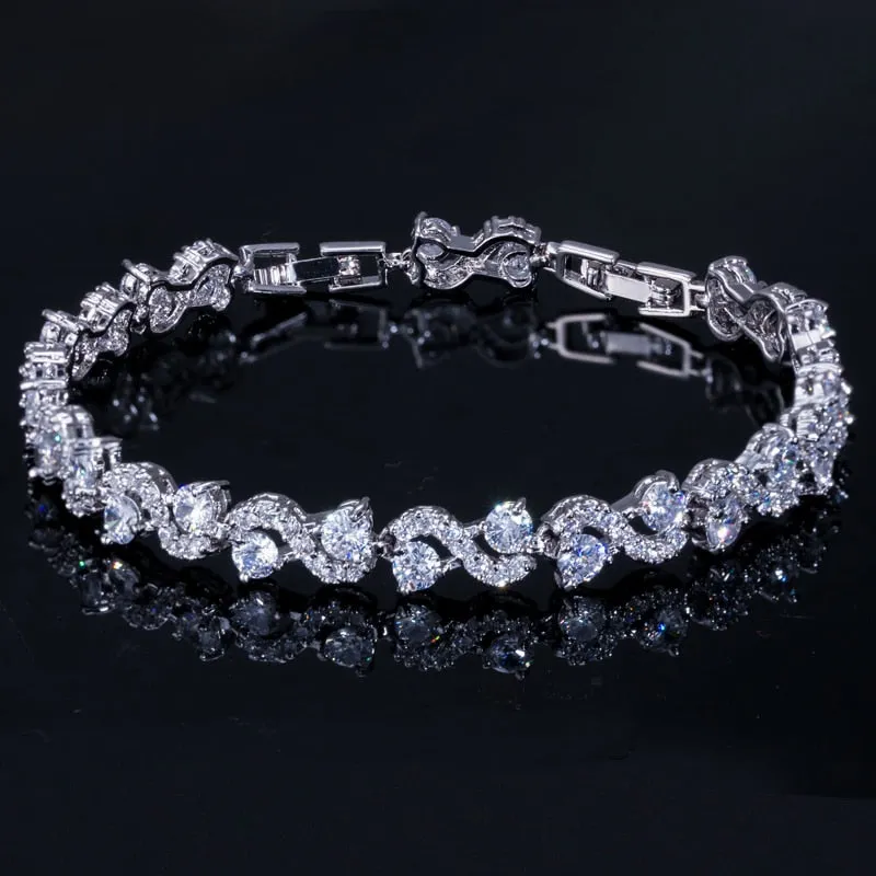 BeaQueen Charming Dark Blue Crystal Women Tennis Bracelets with Cubic Zirconia Stone Brides Party Accessories Jewelry Gift B016