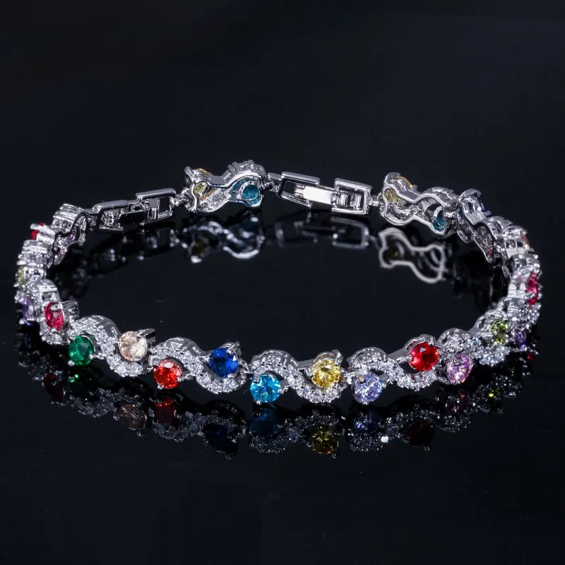 BeaQueen Charming Dark Blue Crystal Women Tennis Bracelets with Cubic Zirconia Stone Brides Party Accessories Jewelry Gift B016