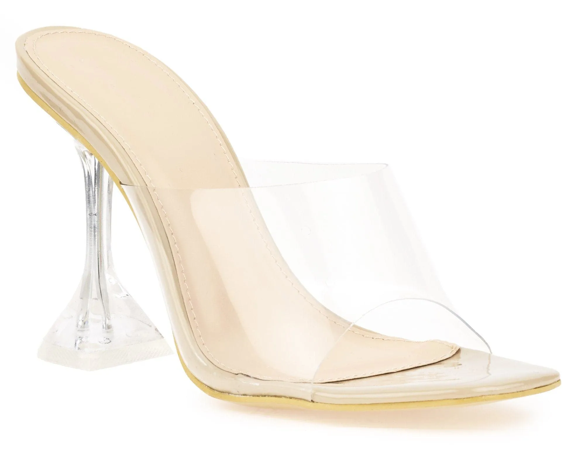 Bethan Perspex Spool Heel Mule in Nude