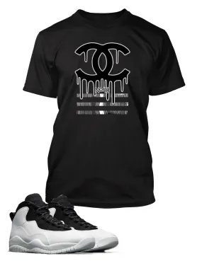 Black and White Drippin GG Graphic T Shirt to Match Air Jordan 10 Retro Shoe