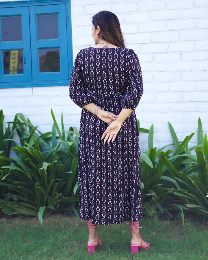 Black Printed Cut Out Dress