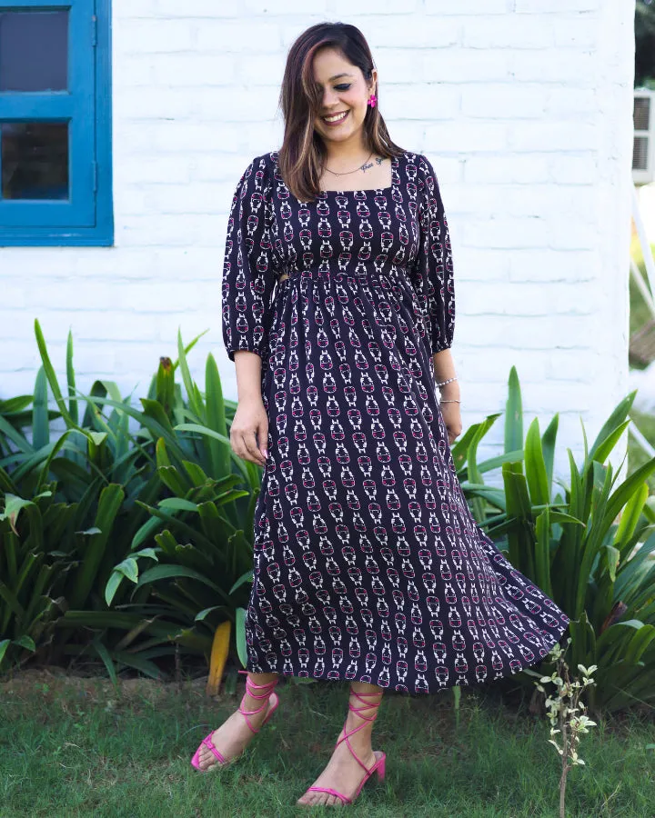 Black Printed Cut Out Dress