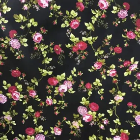 Black Rose Floral Print Poly Cotton Fabric