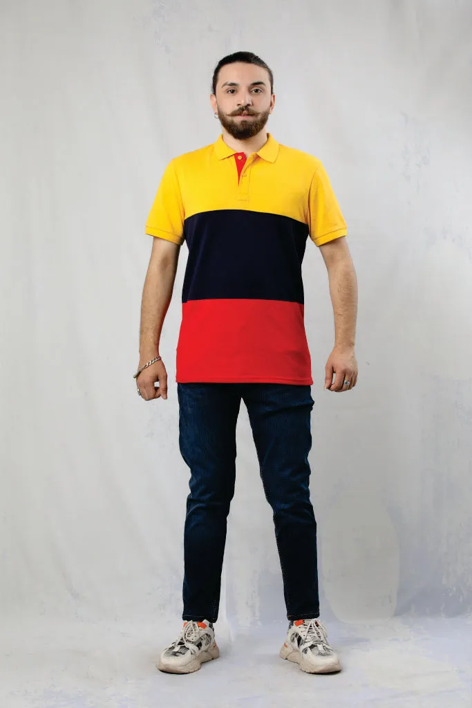 BLOCK PANEL POLO YELLOW NAVY RED WND RED BUTTON PLACKET