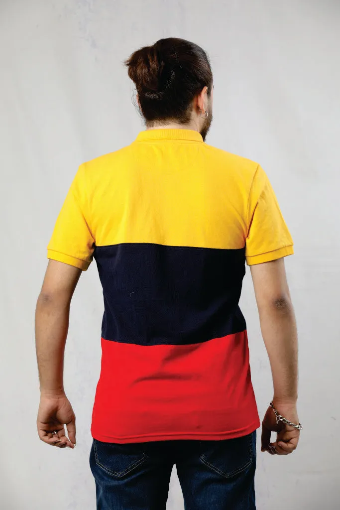 BLOCK PANEL POLO YELLOW NAVY RED WND RED BUTTON PLACKET