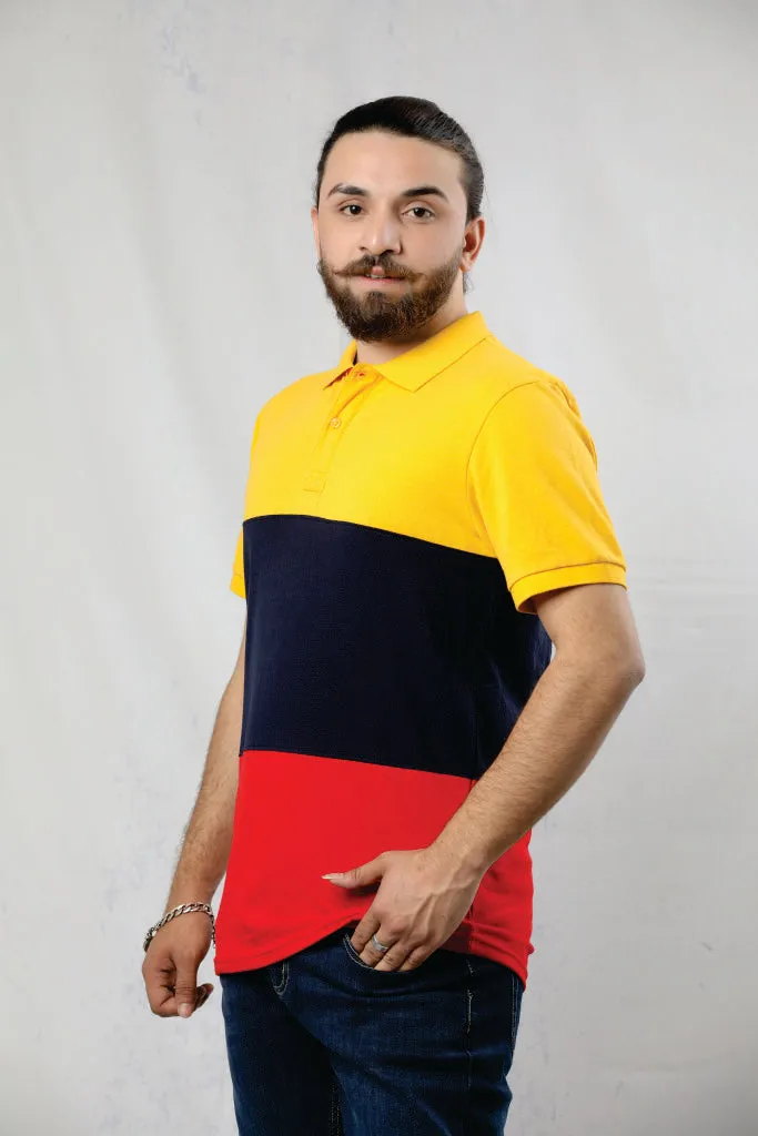 BLOCK PANEL POLO YELLOW NAVY RED WND RED BUTTON PLACKET