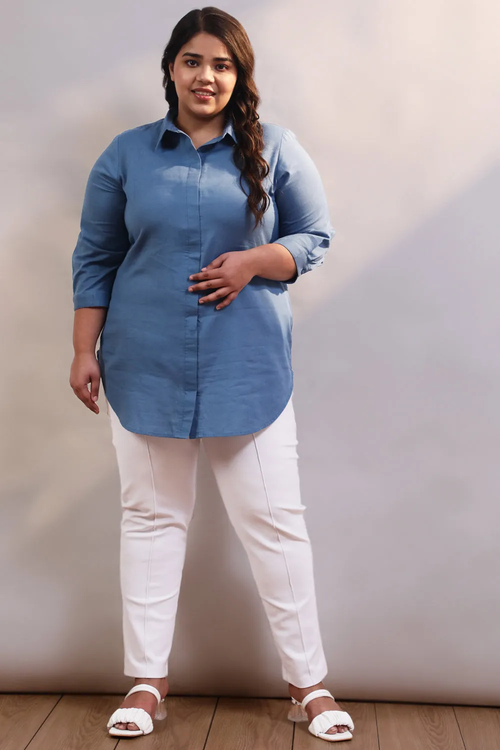 Blue Cotton Linen Shirt