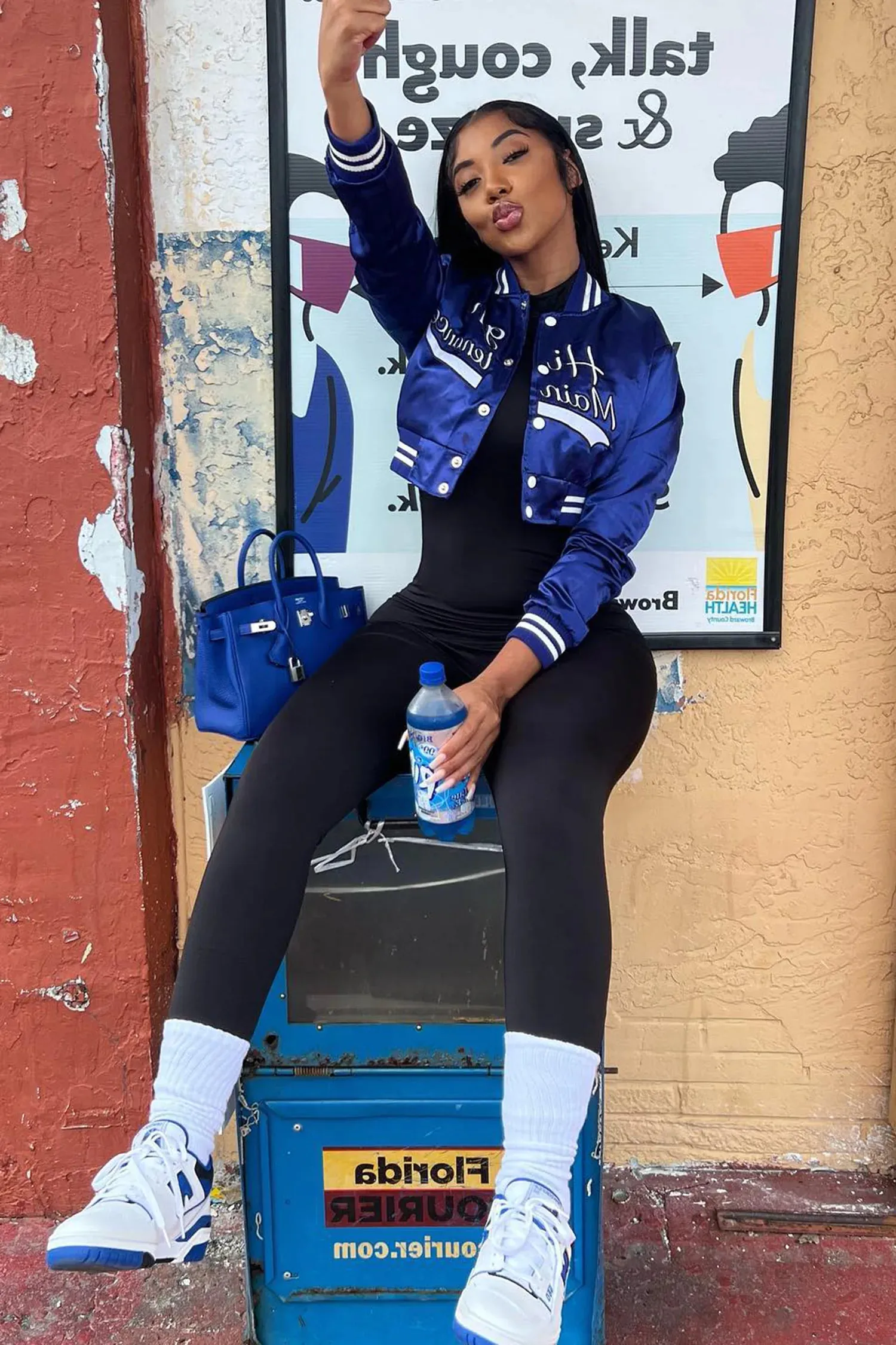 Blue Cropped Varsity Baseball Jacket