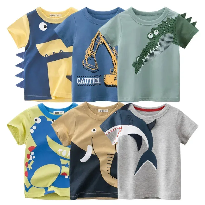 Boys 3D Cartoon T-Rex Animal Tops