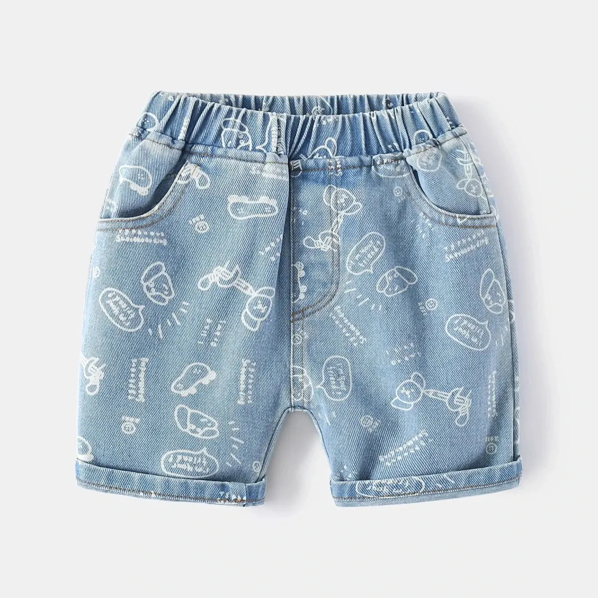 Boys Cartoon Denim Knee Length Swim Trunks